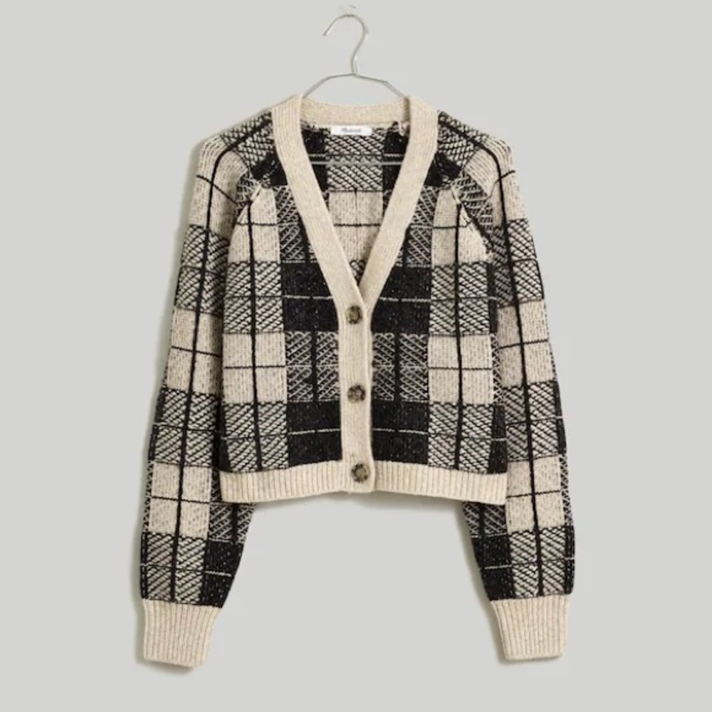 Madewell Plaid Button-Front Crop Cardigan